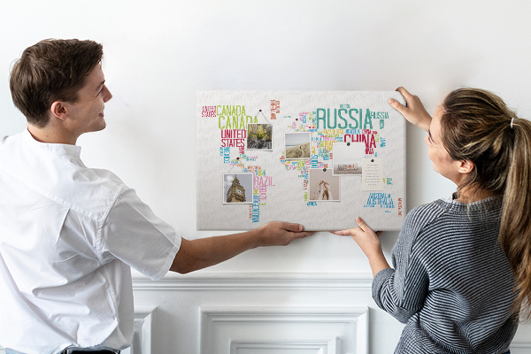 Cork memo board Map of country names