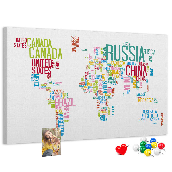 Cork memo board Map of country names