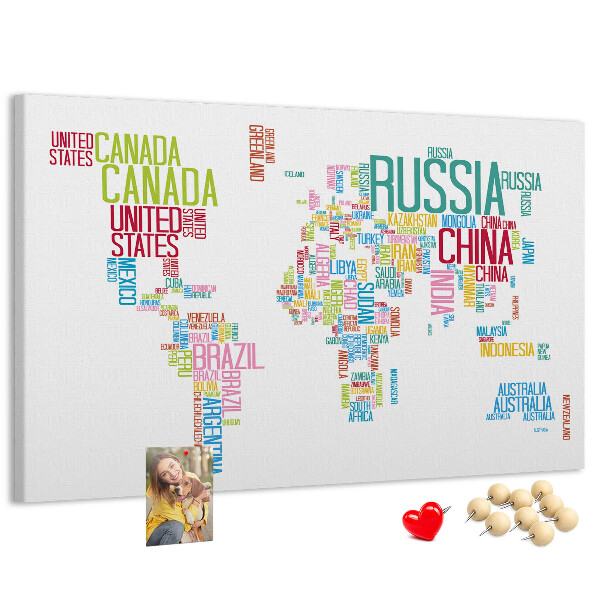 Cork memo board Map of country names