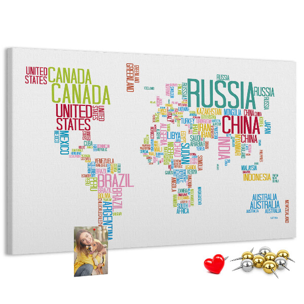 Cork memo board Map of country names