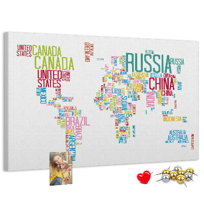 Cork memo board Map of country names