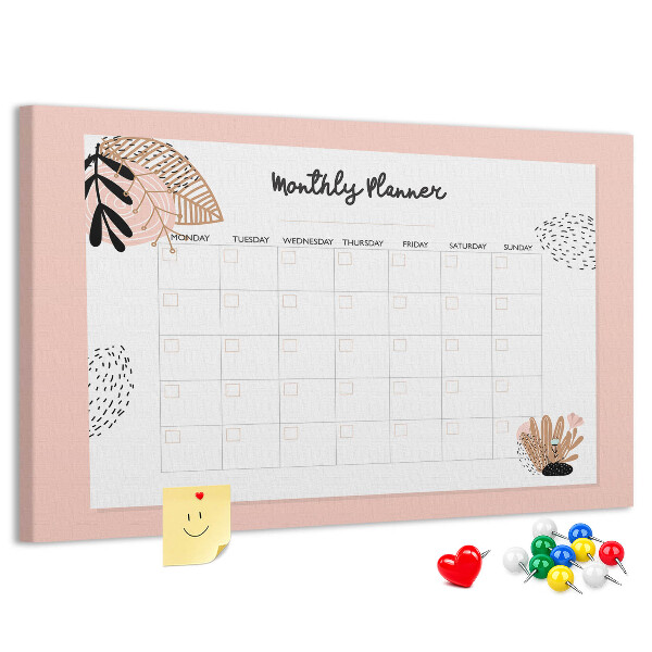 Cork memo board Monthly planner with flowers