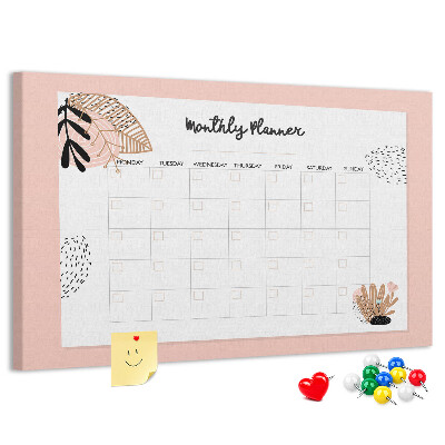 Cork memo board Monthly planner with flowers
