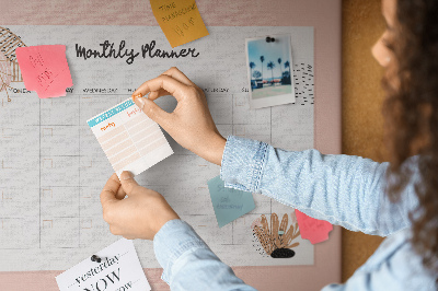 Cork memo board Monthly planner with flowers