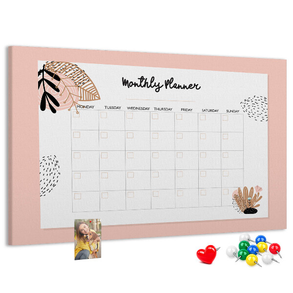 Cork memo board Monthly planner with flowers
