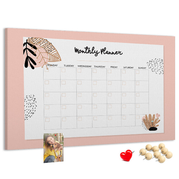 Cork memo board Monthly planner with flowers