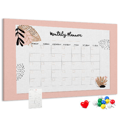 Cork memo board Monthly planner with flowers