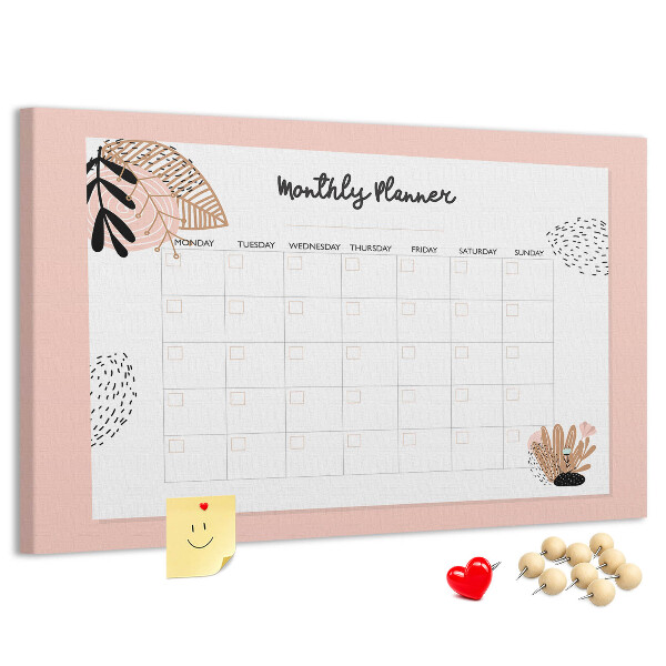 Cork memo board Monthly planner with flowers