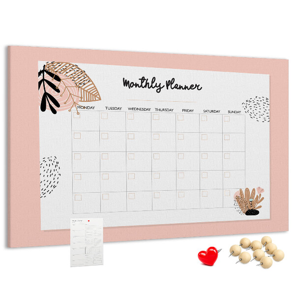 Cork memo board Monthly planner with flowers