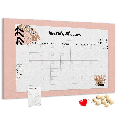 Cork memo board Monthly planner with flowers