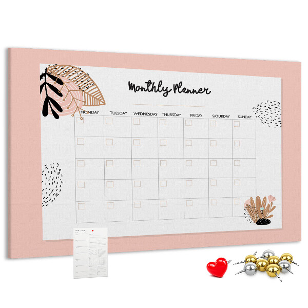 Cork memo board Monthly planner with flowers