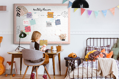 Cork memo board Monthly planner with flowers