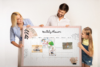 Cork memo board Monthly planner with flowers