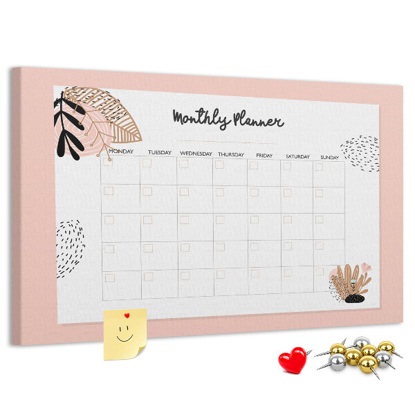 Cork memo board Monthly planner with flowers