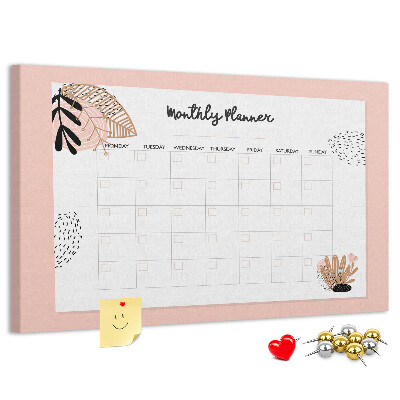 Cork memo board Monthly planner with flowers