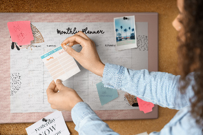 Cork memo board Monthly planner with flowers
