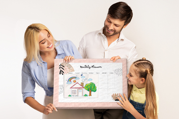 Cork memo board Monthly planner with flowers
