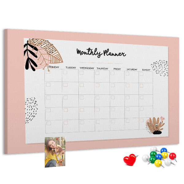 Cork memo board Monthly planner with flowers