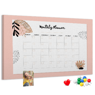 Cork memo board Monthly planner with flowers