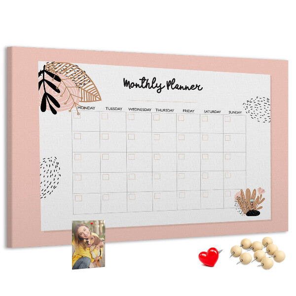 Cork memo board Monthly planner with flowers