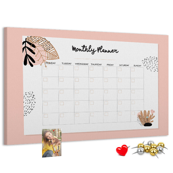 Cork memo board Monthly planner with flowers