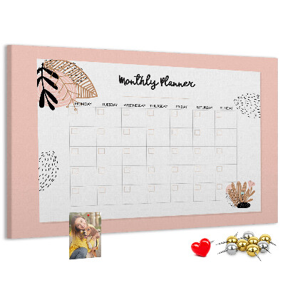 Cork memo board Monthly planner with flowers