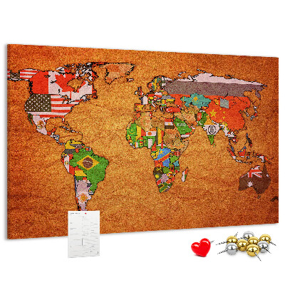 Cork memo board World Map with flags