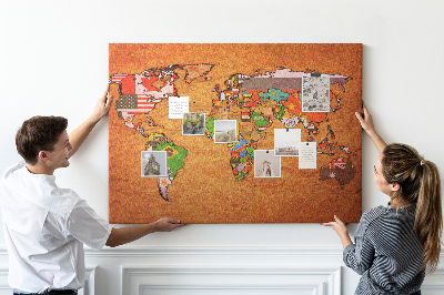 Cork memo board World Map with flags