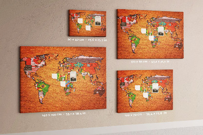 Cork memo board World Map with flags