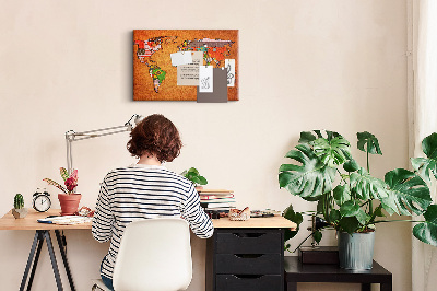 Cork memo board World Map with flags