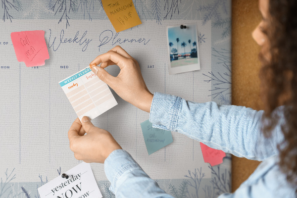 Cork memo board Winter weekly planner