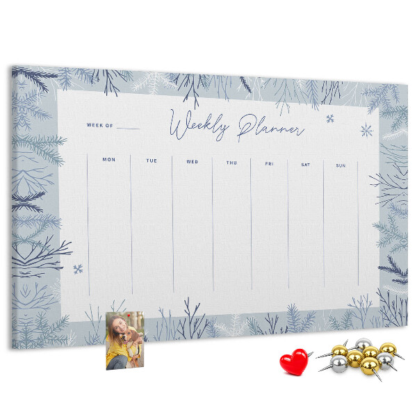 Cork memo board Winter weekly planner