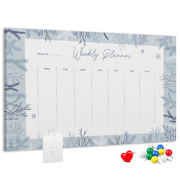 Cork memo board Winter weekly planner