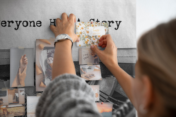 Cork memo board Everyone has a story