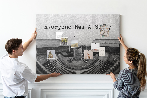 Cork memo board Everyone has a story