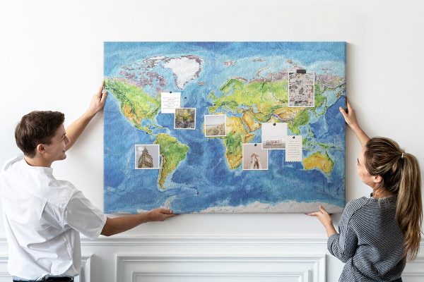 Cork display board World map
