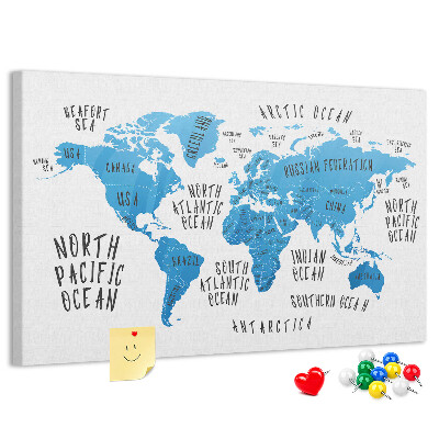 Cork memo board Blue earth map