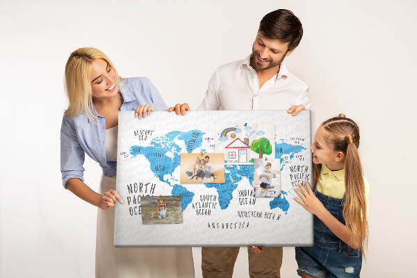 Cork memo board Blue earth map