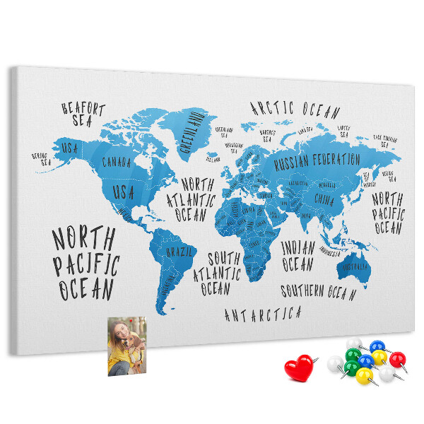 Cork memo board Blue earth map