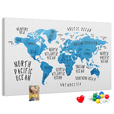Cork memo board Blue earth map