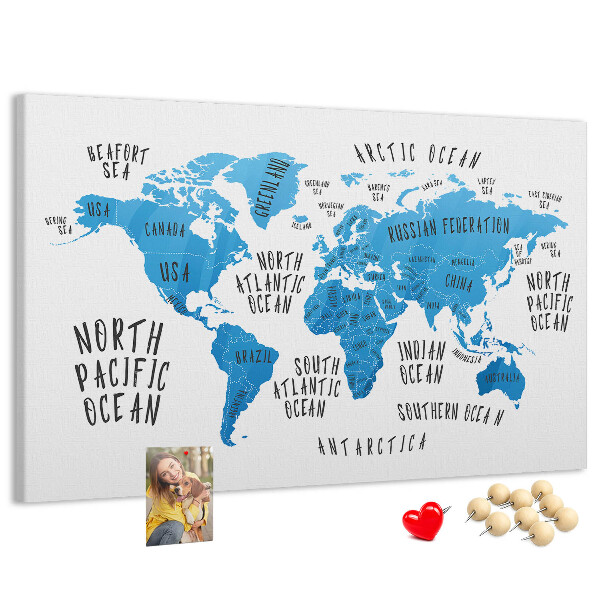 Cork memo board Blue earth map