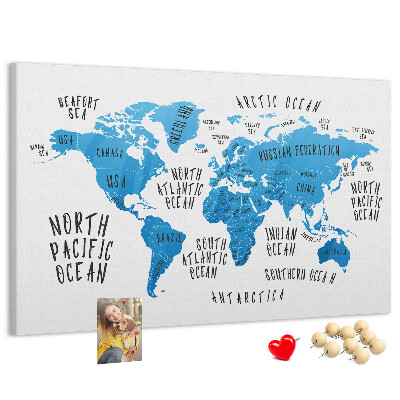Cork memo board Blue earth map