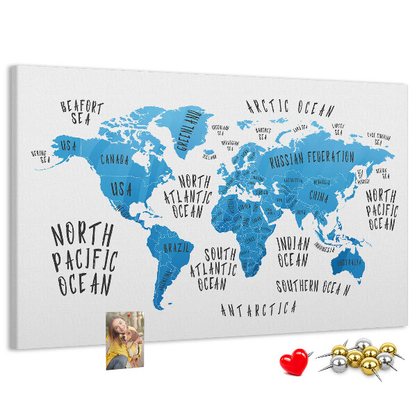 Cork memo board Blue earth map