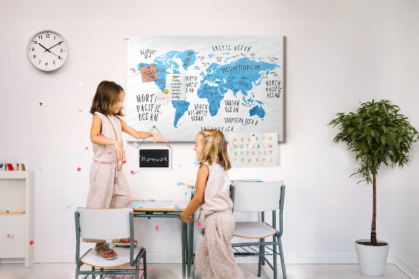 Cork memo board Blue earth map