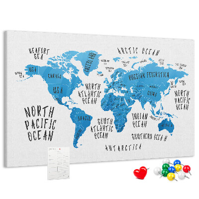 Cork memo board Blue earth map