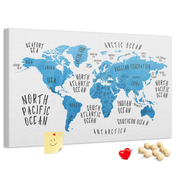 Cork memo board Blue earth map