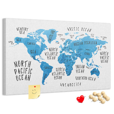 Cork memo board Blue earth map