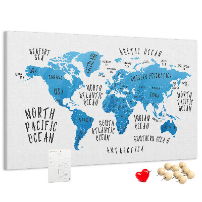 Cork memo board Blue earth map