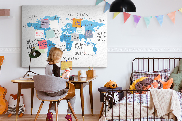 Cork memo board Blue earth map