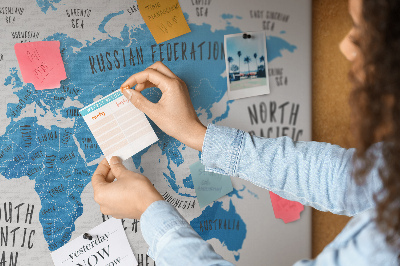 Cork memo board Blue earth map